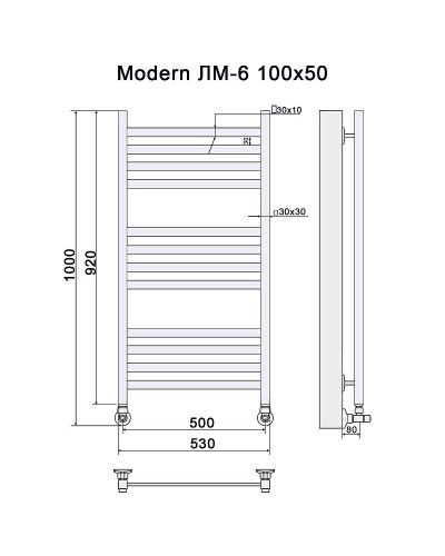 Водяной полотенцесушитель Ника Modern ЛМ 6 100x50 Белый 12 перекладин
