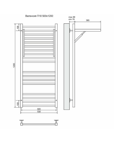 Водяной полотенцесушитель Terminus Валенсия люкс П18 500x1200 4620768884573 с полкой Хром