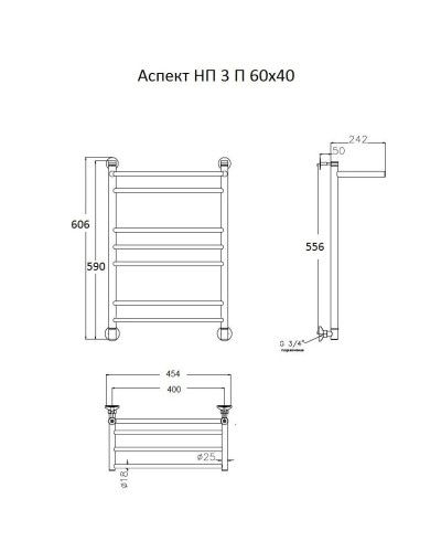 Водяной полотенцесушитель Тругор Аспект 3 П НП 60x40 с полкой Хром