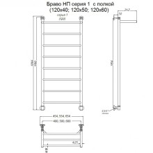 Водяной полотенцесушитель Тругор Браво 1 П НП 120x60 с полкой Хром