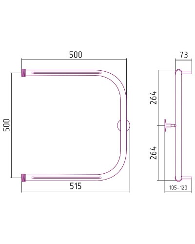 Водяной полотенцесушитель Сунержа Стилье П-образный 500х500 00012-5050 Хром