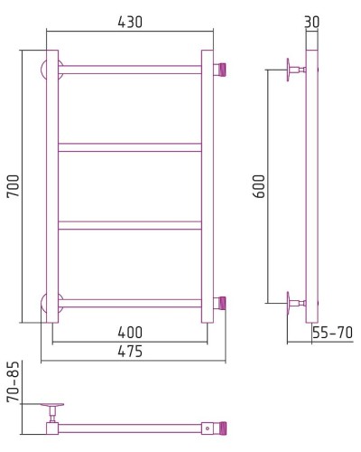 Водяной полотенцесушитель Сунержа Стилье Версия-КБ 600х400 00630-6040 Хром