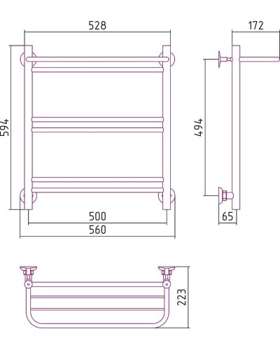 Водяной полотенцесушитель Сунержа Стилье Версия-Н1 600х500 00621-6050 Хром