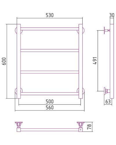Водяной полотенцесушитель Сунержа Стилье Версия-КН 600х500 00640-6050 Хром