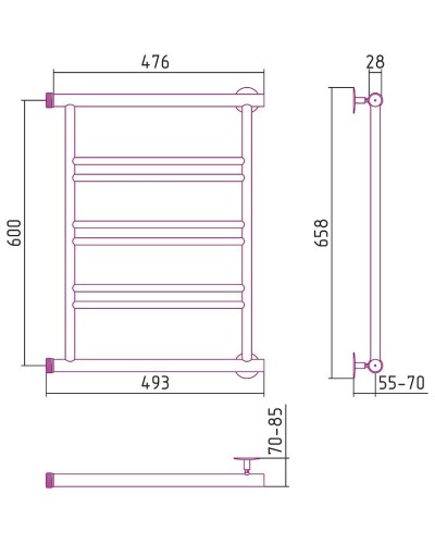 Водяной полотенцесушитель Сунержа Стилье Минор 600х500 00601-6050 Хром