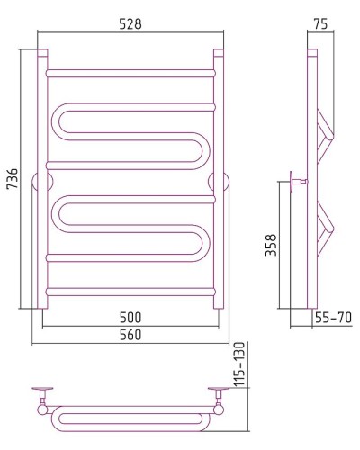Водяной полотенцесушитель Сунержа Стилье Универсал-51 800х500 00651-8050 Хром