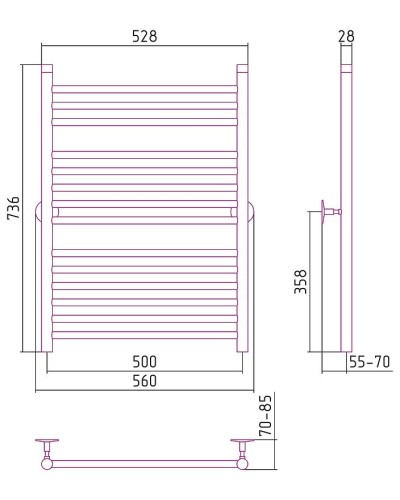 Водяной полотенцесушитель Сунержа Стилье Универсал-53 800х500 00653-8050 Хром