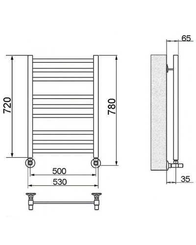 Водяной полотенцесушитель Ника Modern ЛМ 5 80x50 с вентилями Хром 9 перекладин