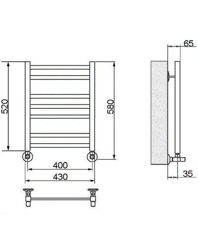 Водяной полотенцесушитель Ника Modern ЛМ 5 60x40 с вентилями Хром 7 перекладин