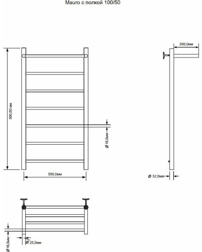 Водяной полотенцесушитель Aquanet Mauro 100x50 282322 с полкой Хром