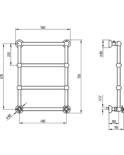 Водяной полотенцесушитель Migliore Colosseum 75x56 20286 Бронза
