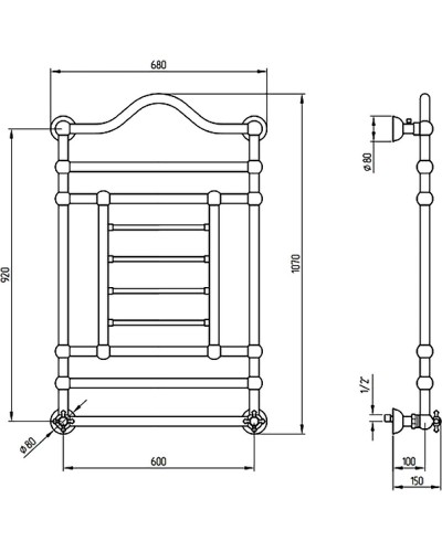 Водяной полотенцесушитель Migliore Edward 107x68 20320 Бронза
