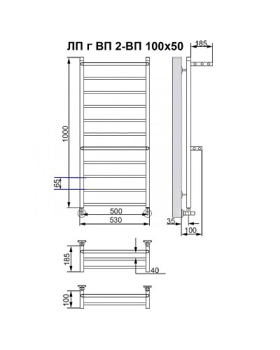 Водяной полотенцесушитель Ника Classic ЛП (Г) ВП 100/50 (2-ВП) с полкой Хром