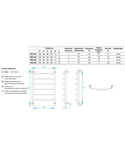 Водяной полотенцесушитель Energy Classic 1000x400 EWTRCLASS1004000000 Хром