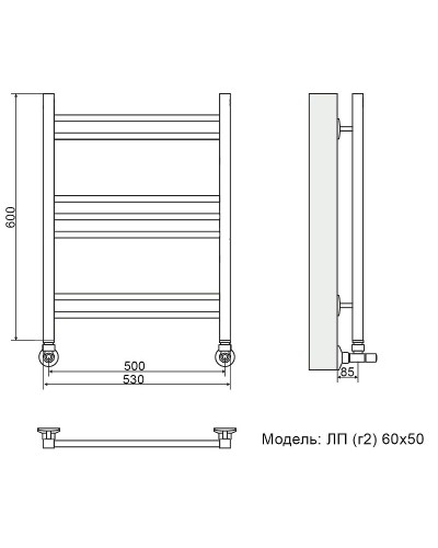 Водяной полотенцесушитель Ника Classic ЛП (Г2) 60/50 Черный матовый