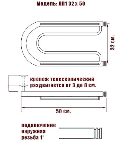 Водяной полотенцесушитель Ника Econ ПЛ 32/50 с полкой Хром