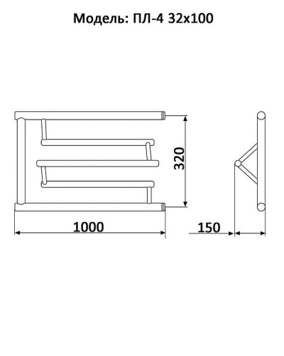 Водяной полотенцесушитель Ника Econ ПЛ-4 32/100 с полкой Хром