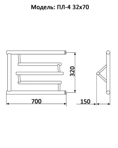 Водяной полотенцесушитель Ника Econ ПЛ-4 32/70 с полкой Хром