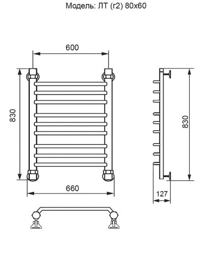 Водяной полотенцесушитель Ника Trapezium ЛТ (Г2) 80/60 Хром