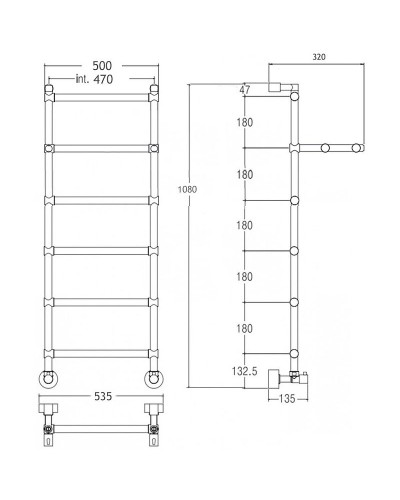Водяной полотенцесушитель Margaroli Sole 442-6 4424706CRP с полкой Хром