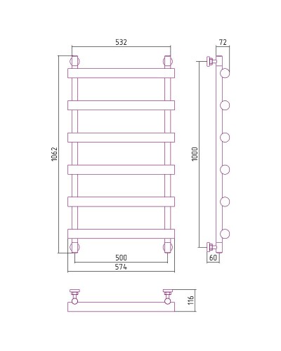 Водяной полотенцесушитель Сунержа Атлант 1000x500 17-0226-1050 Черный