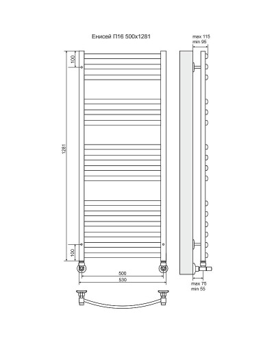 Водяной полотенцесушитель Terminus Енисей П16 500x1281 4620768886690 Хром