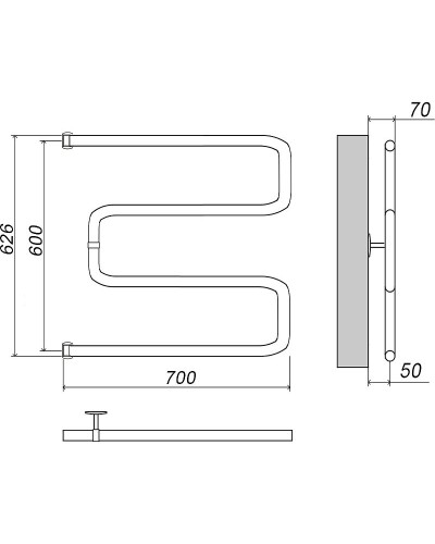 Водяной полотенцесушитель Grota Kamelo 600х700 Хром