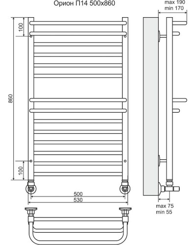 Водяной полотенцесушитель Terminus Орион П14 500x860 4620768888588 Хром