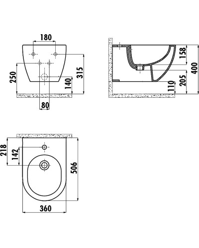 Биде Creavit Free FE510-00BM00E-0000 подвесное Базальт матовое