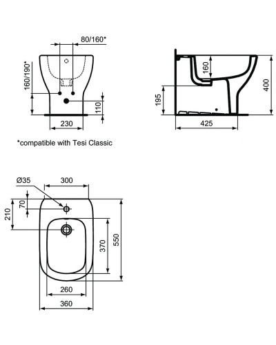 Биде Ideal Standard Tesi T3540V3 Черное матовое