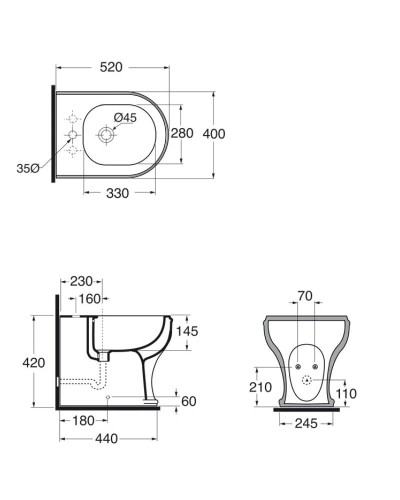 Биде напольное без ободка Azzurra Charme CHA500 bix1