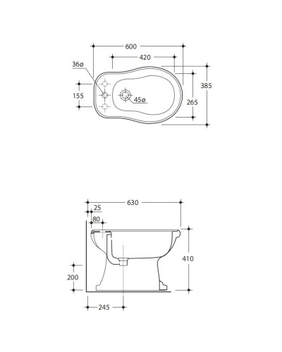 Биде напольное без ободка Kerasan Retro 102201x3