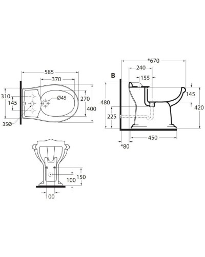Биде напольное без ободка с одним отверстием под смеситель Azzurra Jubilaeum JUB500/M bix1