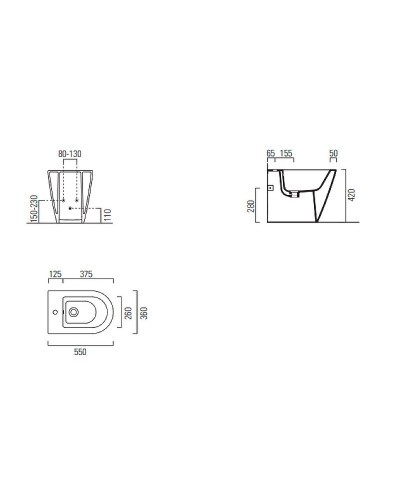 Биде GSI Kube X 9462111 приставное Белое