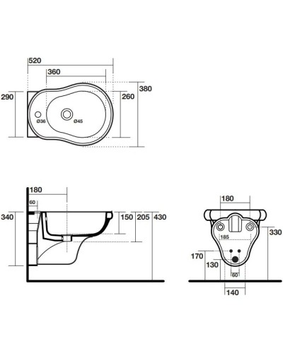 Биде подвесное без ободка Kerasan Retro 102604x1