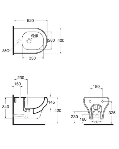 Биде подвесное без ободка Azzurra Charme CHA500/SOSK bi