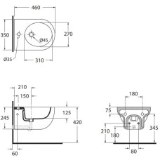 Биде подвесное без ободка Azzurra Nuvola Mini NUV546/SOSKbix1
