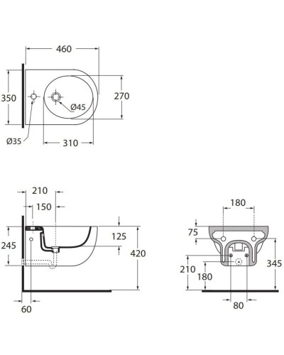 Биде подвесное без ободка Azzurra Nuvola Mini NUV546/SOSKbix1