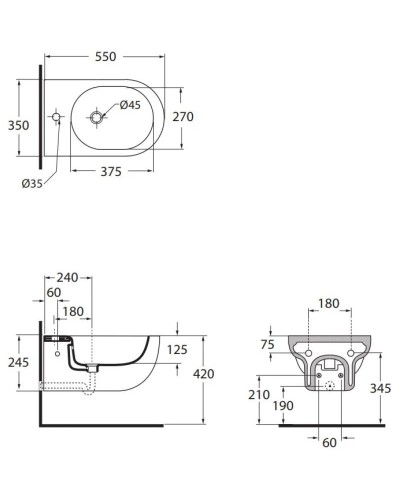 Биде подвесное без ободка Azzurra Nuvola NUV500/SOSK bix1