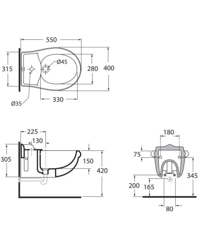 Биде подвесное без ободка Azzurra Jubilaeum JUB500/SOSK bix1
