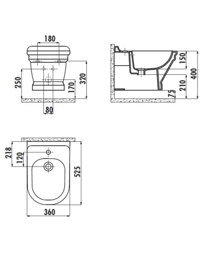 Подвесное биде Creavit Antik AN510-00SI00E-AK00