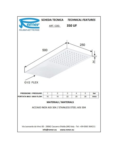 Верхний душ 250 мм Remer 350UF