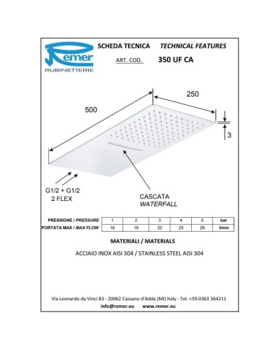 Верхний душ 250 мм Remer 350UFCA