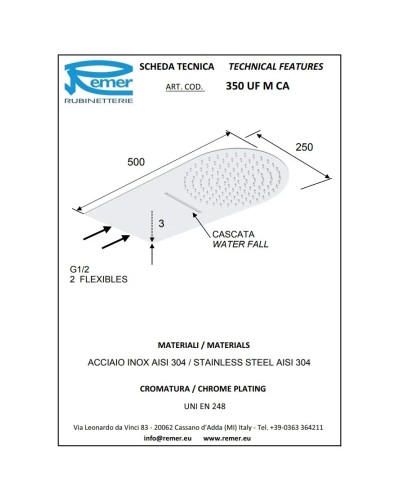 Верхний душ 500х250 мм Remer 350UFMCA