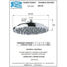 Верхний душ 230 мм Remer 35323