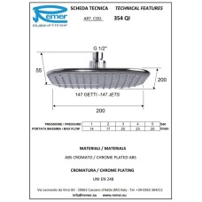 Верхний душ 200 мм Remer 354QI