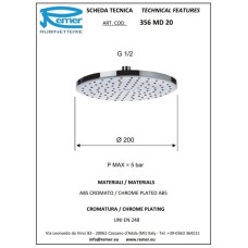 Верхний душ 200 мм Remer 356MD20