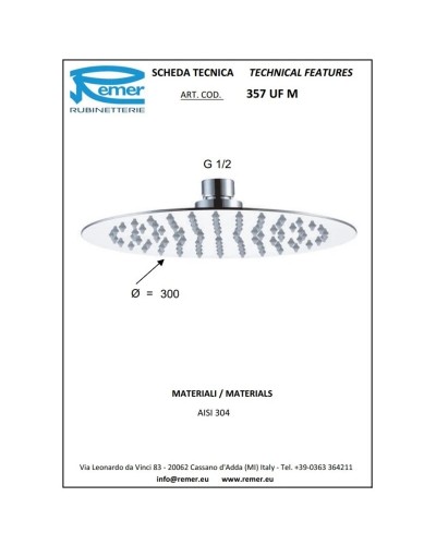 Верхний душ 300 мм Remer 357UFM30