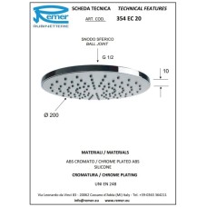 Верхний душ 200 мм Remer 354EC20X