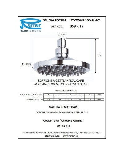 Верхний душ 150 мм Remer 359R15